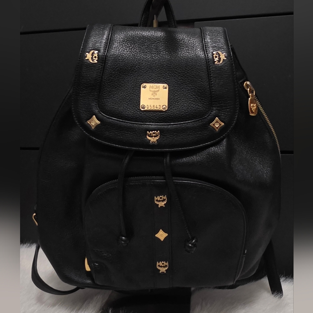MCM Vintage Black Leather Backpack Bag